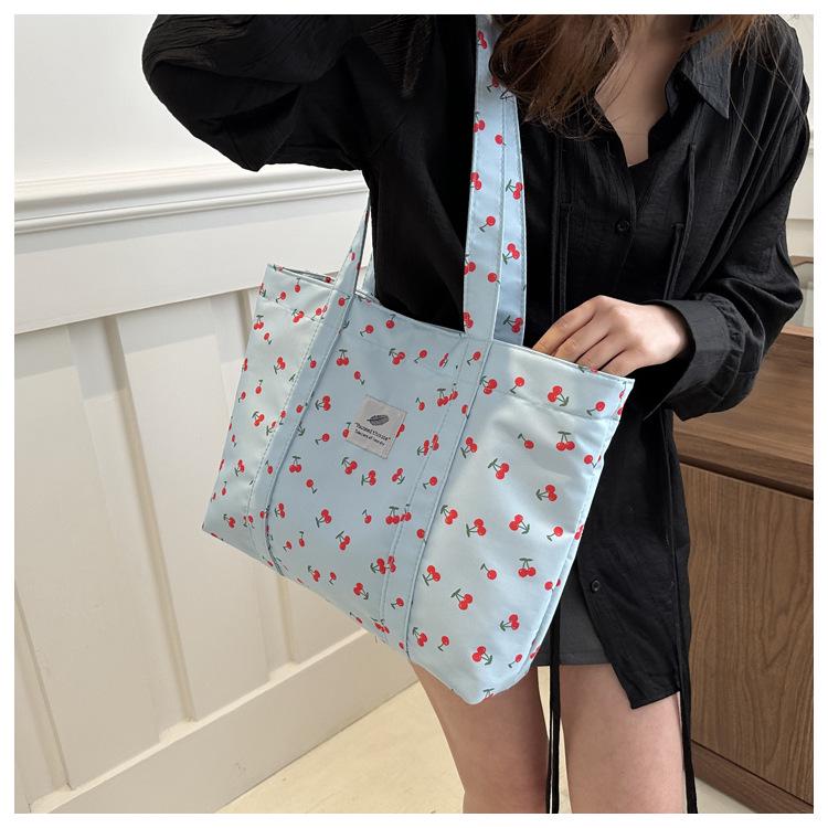 Stylish Cherry Print Tote Bag - Large Capacity Floral Shoulder Bag for Women, Summer 2025 Collection