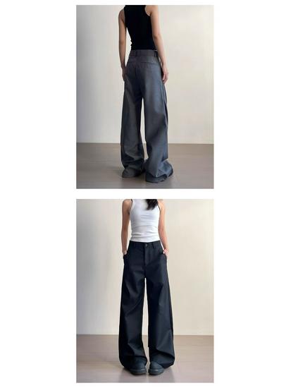 Dámské luxusní plisované ležérní volné kalhoty s rovnými nohavicemi - Jarní/podzimní kolekce