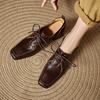 Fashion NEW Spring/Autumn Women Pumps Square Toe Chunky Heel Shoes Concise Genuine Leather Shoes for Women Lace-up Handmade Women Shoes