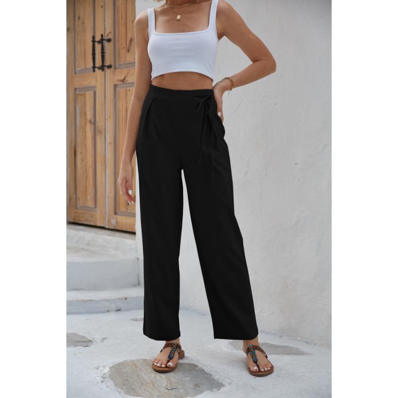 Женские оливково-зеленые брюки с поясом-галстуком, широкие, с высокой талией, свободные, повседневные S