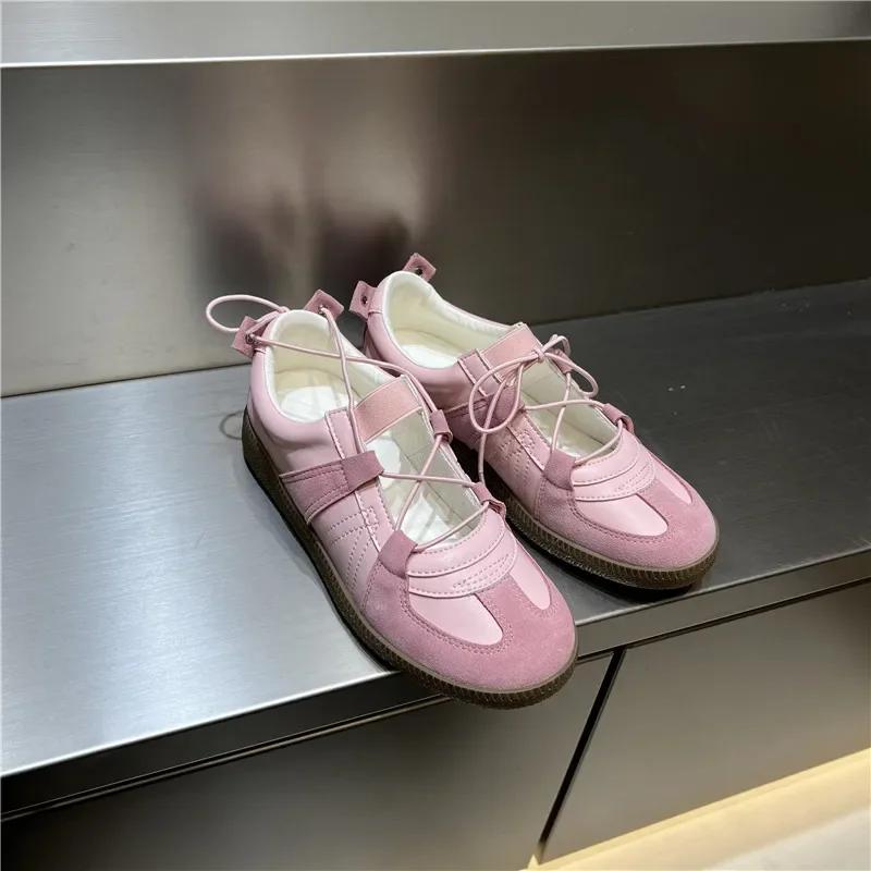 Fashion 2024 Women Spring Summer New Soft Leather Korea Y2k Designer Casual Ballet Sports Athletic Training Flat Sneakers Female Shoes