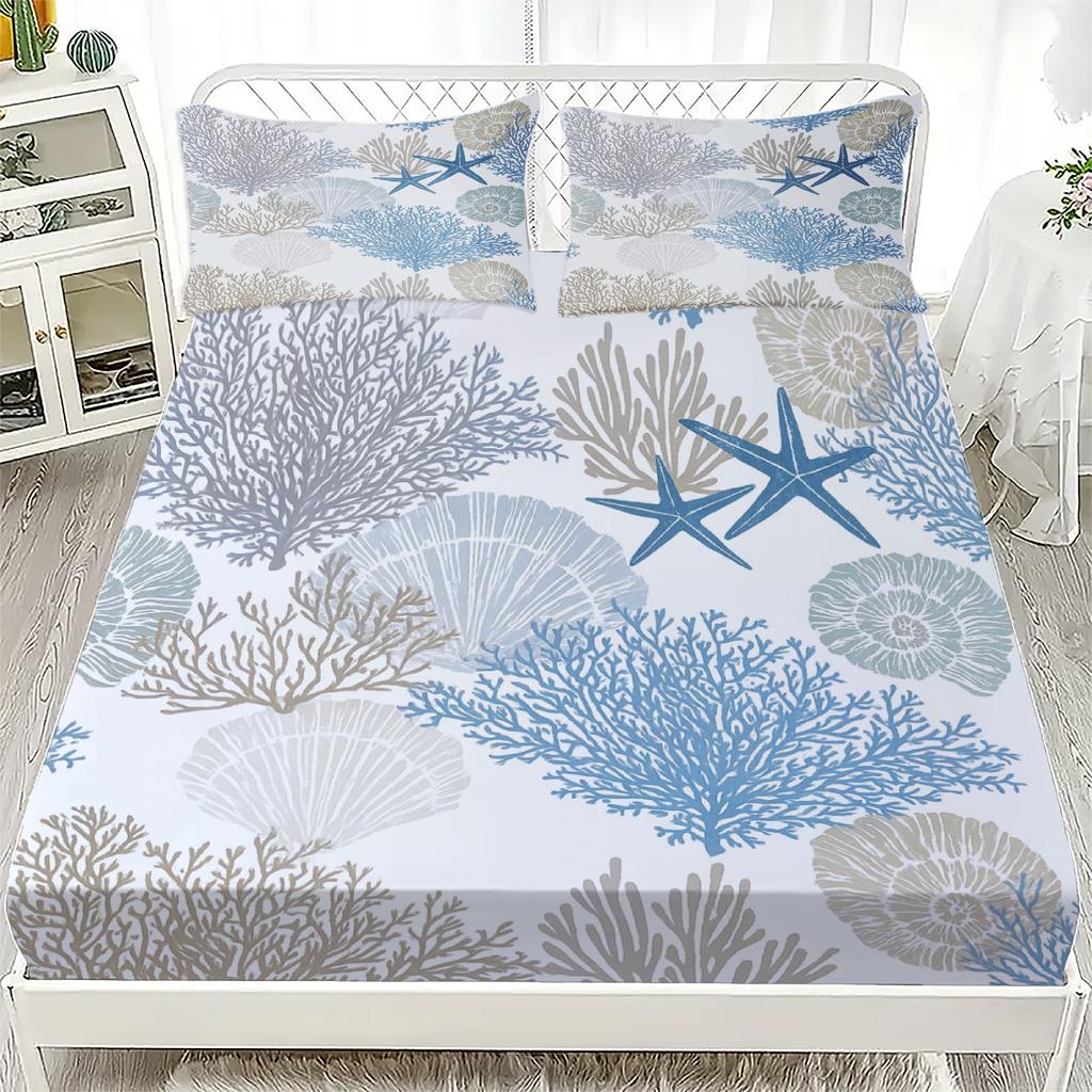3pcs Fitted Sheet Set Fresh Style Christmas Pine Flora Print 100% Polyester Soft Bedding Set for Home Decor with 2 Pillowcases