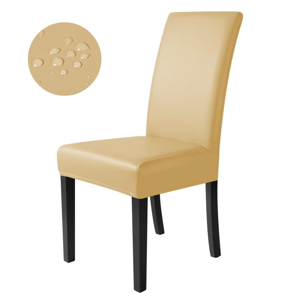 1pc PU Leather Waterproof Chair Cover Elastic Chair Slipcover Solid Colour Chair Case Protector for Dining Room Hotel Banquet