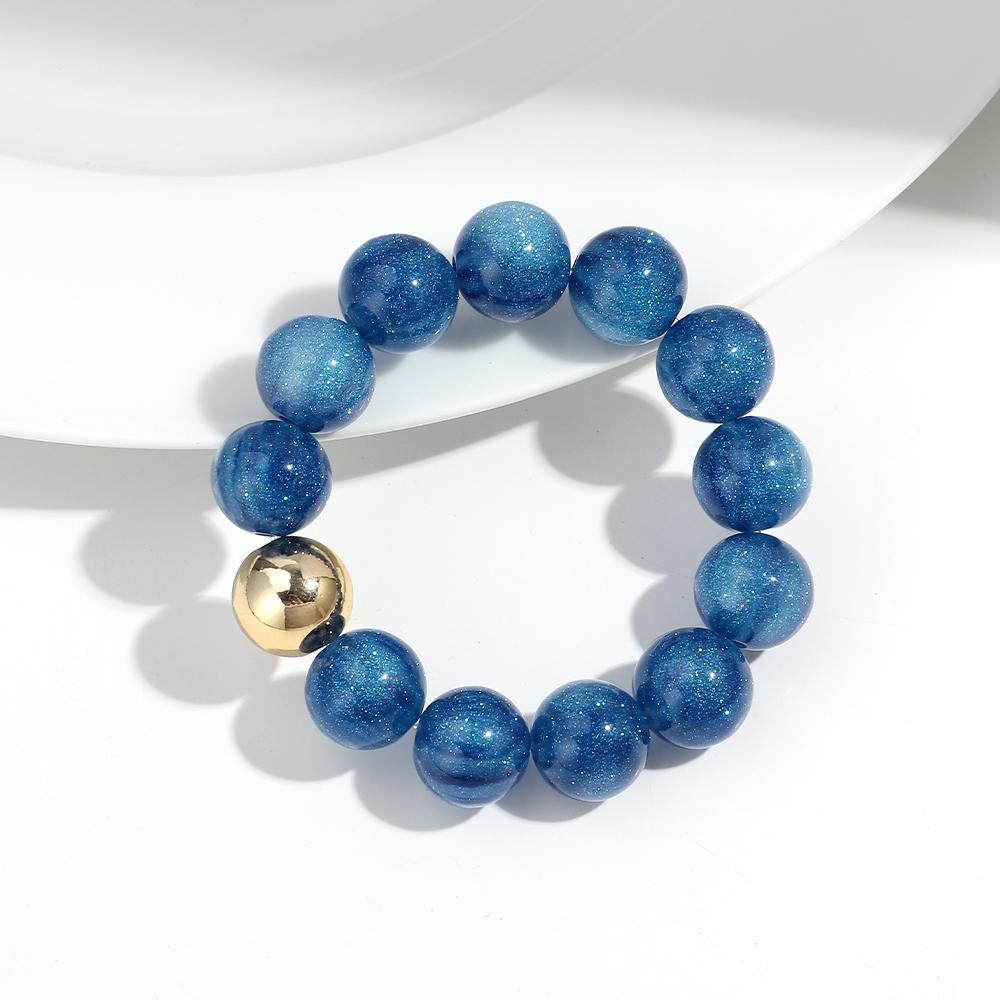 Fashion Acrylic Big Round Beaded Bracelet for Women Simple Glitter Colorful Handmade Strechy Bracelets Jewelry Accessories Gift
