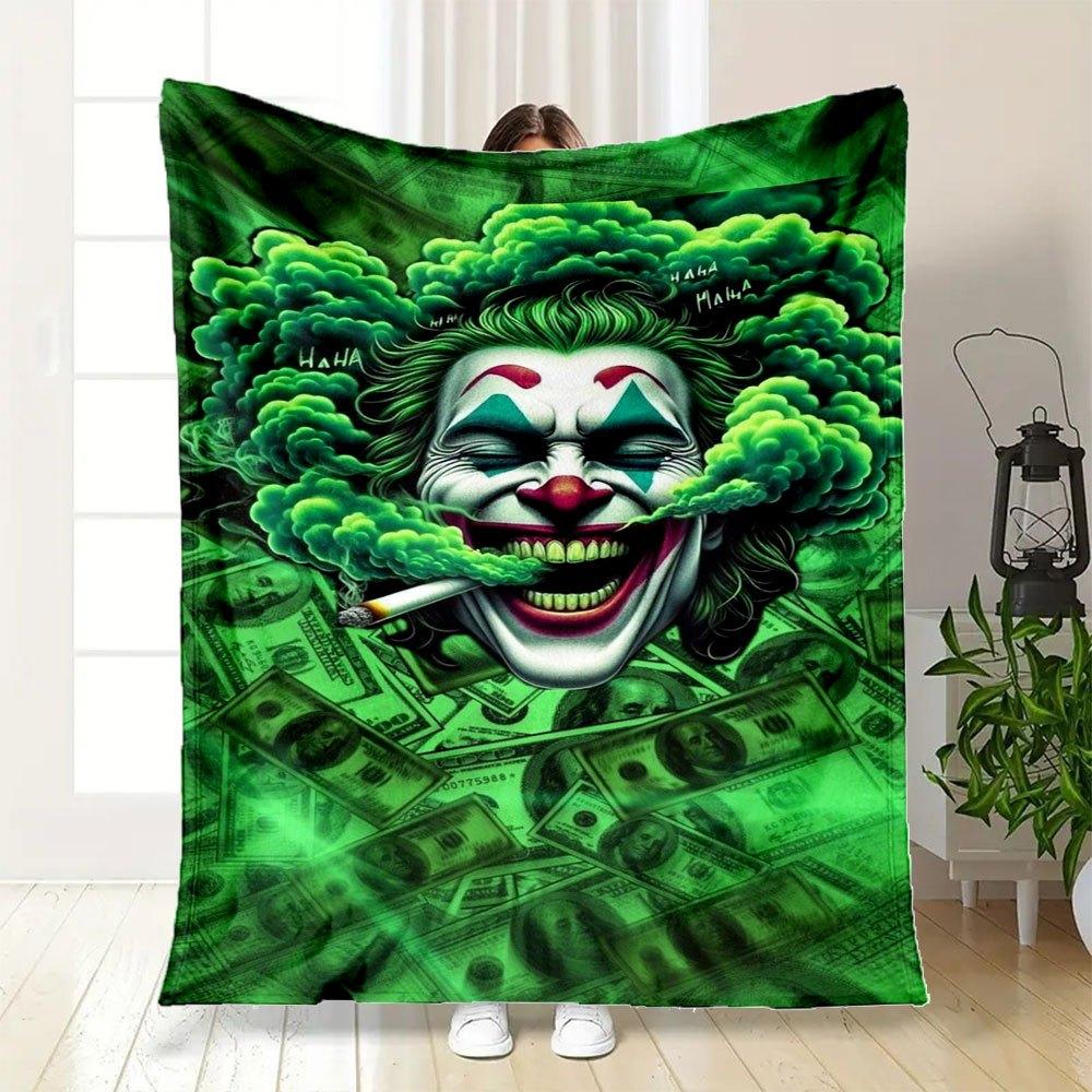 "Joker Money Green Art Print Poster"Blanket Flannel Throw Blanket for Sofa, Bed, Travel, Camping, Office