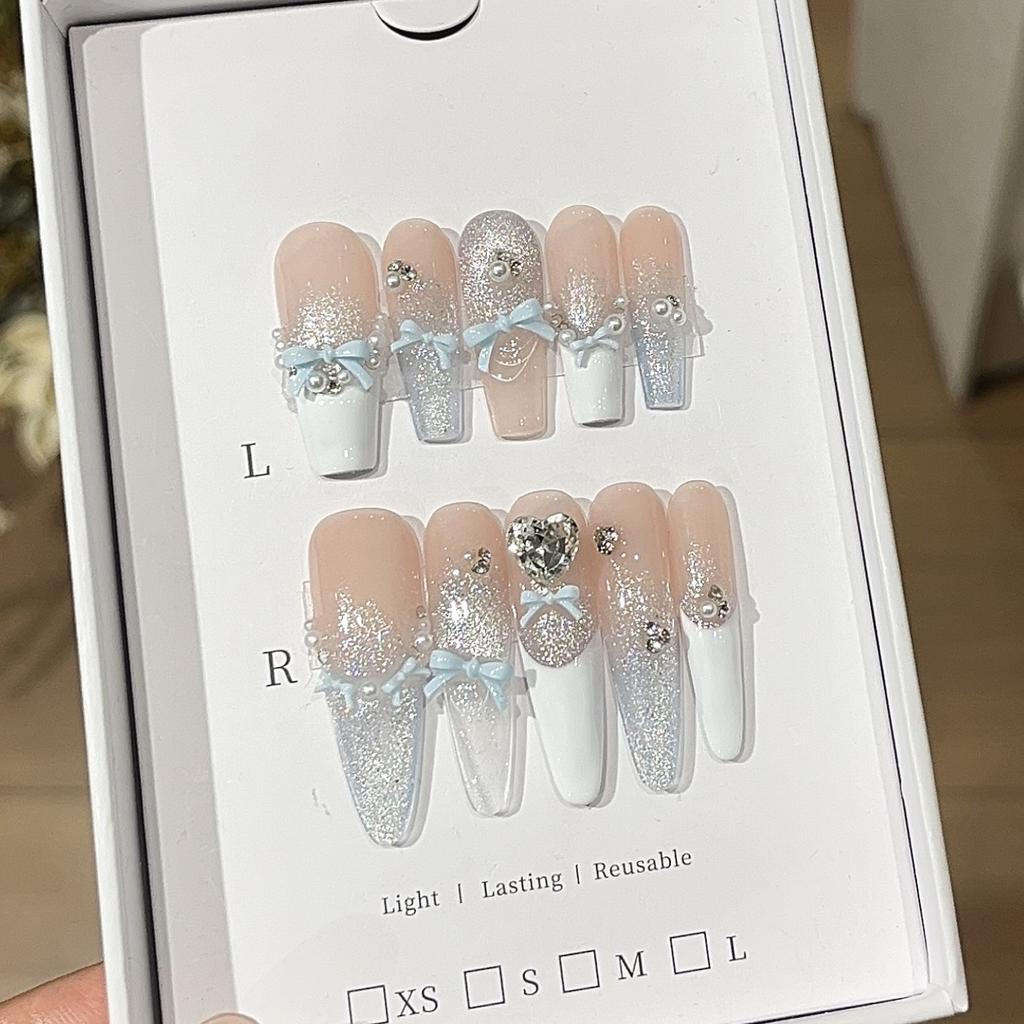 Confession Blue Sweet Blue Clear Galaxy Cat Eye Bow Pearl Sticker Wear Armor Piece