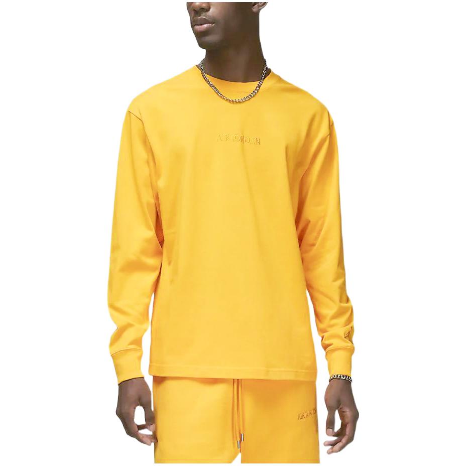 Jordan Seria Wordmark Jednokolorowe Logo Haftowany Okrągły Dekolt Długi Rękaw Męskie Topy Żółty FJ0703-739