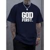 Summer Cotton Men's Fashionable Casual GOD FIRST Letter Pattern Printed Loose Round Neck T-shirt Top