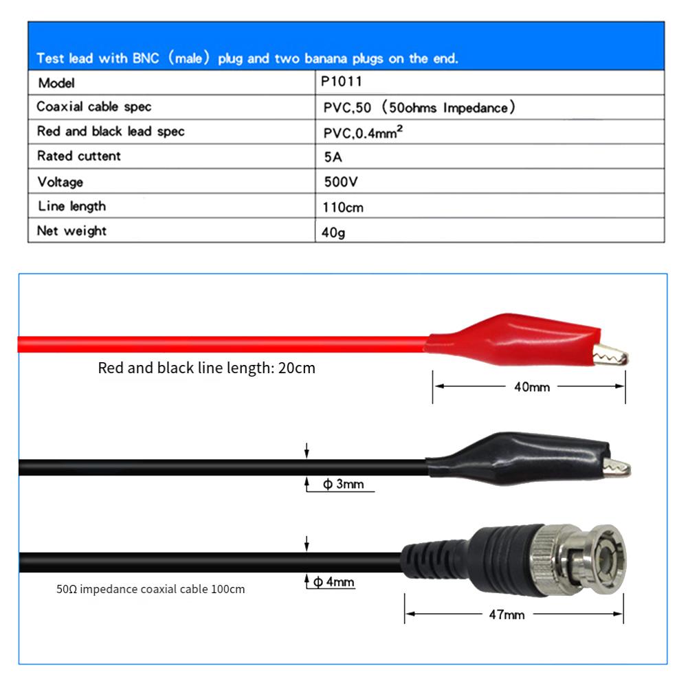 Oscilloscope Probe Connector Set A Pair of Reliable BNC To Double Clip Cables (Each At a Total Length of 120 Cm)