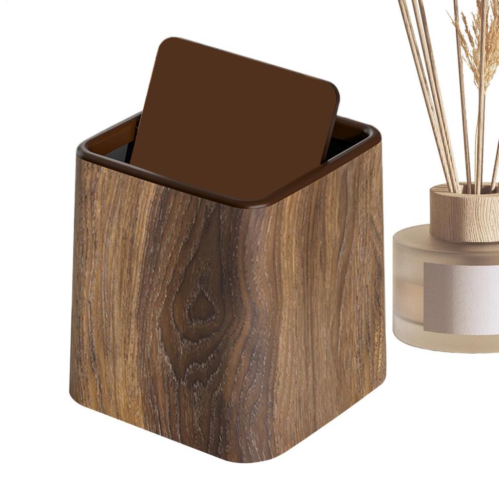 Desk Garbage Can Small Trash Can Waste Basket Retro Dustbin with Lid Space-Saving Wastebasket Container Recycling Bin for Room