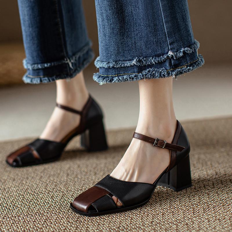 2024 Nové jarní dámské lodičky Lakovaná kožená obuv pro ženy Obuv s hranatou špičkou Masivní podpatek Jednoduché vysoké podpatky Mary Janes Pevné boty