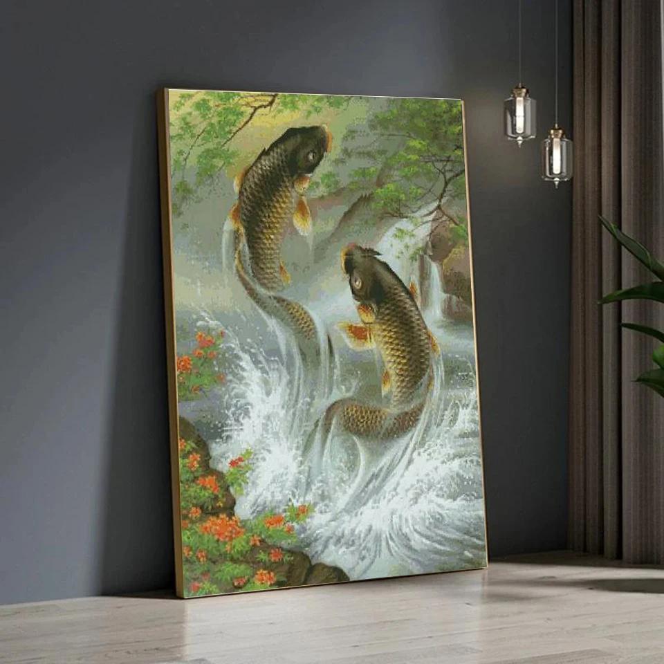 5D-Diamantmalerei zum Selbermachen, Tiere, volle Diamant-Mosaik-Stickerei, Cartoon-Fisch und Vogel, Kreuz-Stickerei-Set, Kunst, Heimdekoration