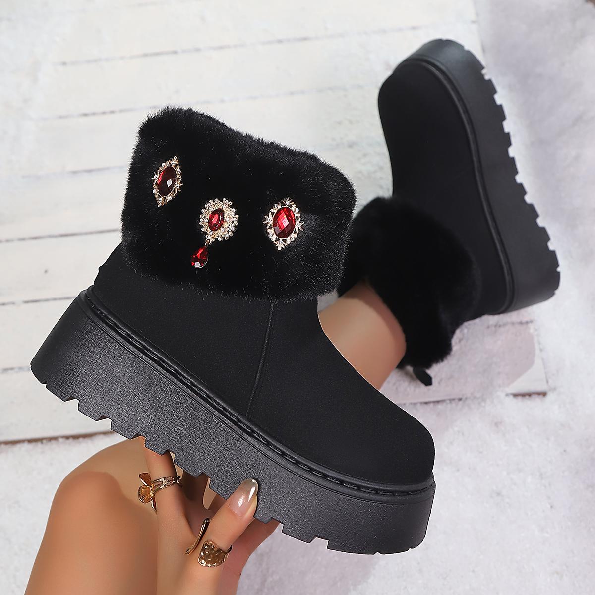 

Shiny Rhinestone Chunky Platform Snow Boots Women Non Slip Thick Bottom Cotton Shoes Woman Winter Warm Thicken Plush Ankle Botas 42