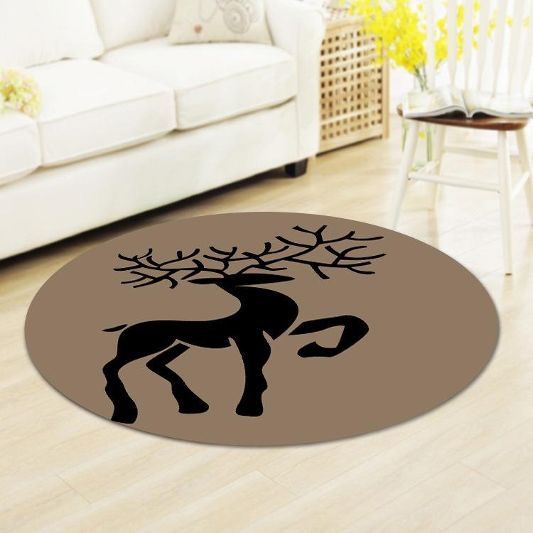 Round Rug with Artistic Floral Deer – Nordic Style Soft Durable Floor Decor for Bedroom & Reading Nook