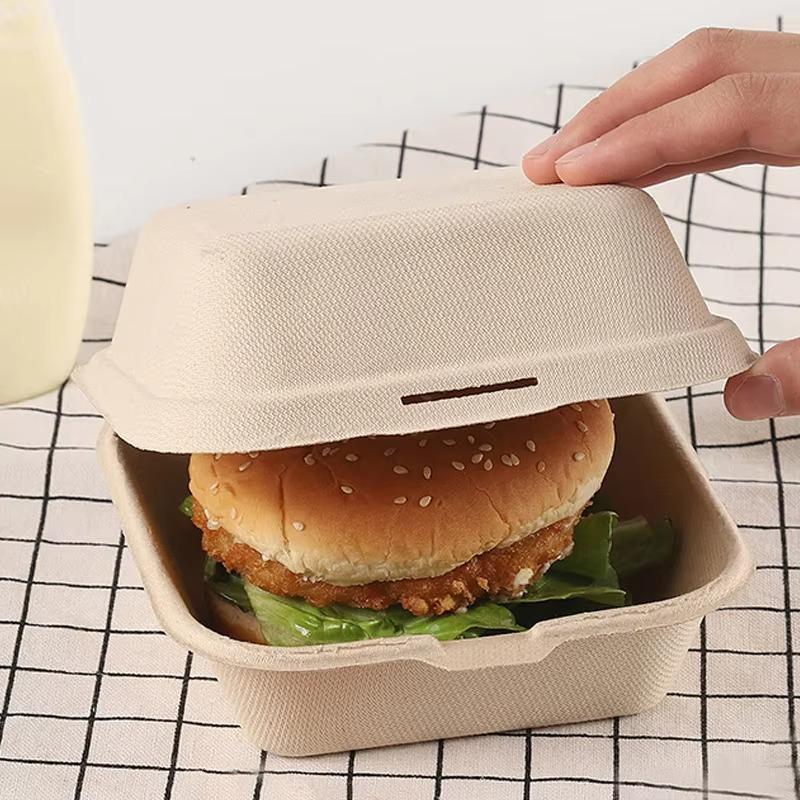 10PCS Disposable Bento Food Lunch Box Baking Dessert Cake Burger Packing Boxes Environmentally Friendly Biodegradable Pulp Boxes