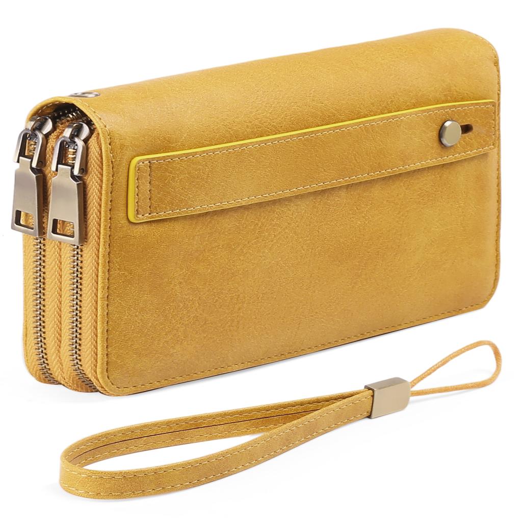 Stilvolle, lange Geldbörse im Business-Stil aus PU-Leder mit RFID-Schutz und doppeltem Reißverschluss für Herren