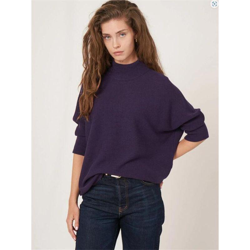 Spring Foreign Trade Original Order British Whis **Fleece Blended Batwing Sleeve Loose round Neck Women's Long Sleeve Knitted Sweater