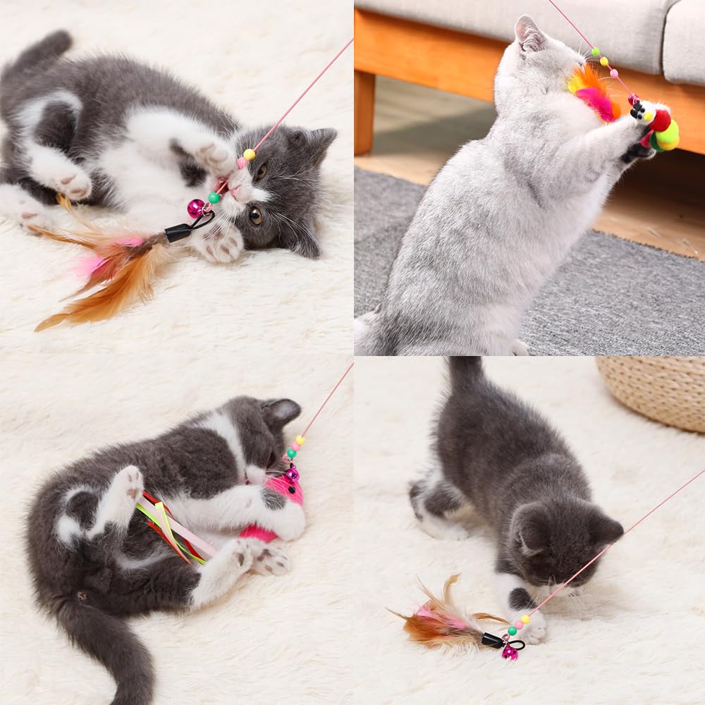 YBGGJO 3-Piece Cat Toy Set with Bell, Wire, Feather, and Bird Feather, Stimulates Hunting Instincts, Relieves Exercise, Relieves Stress, and Prevents