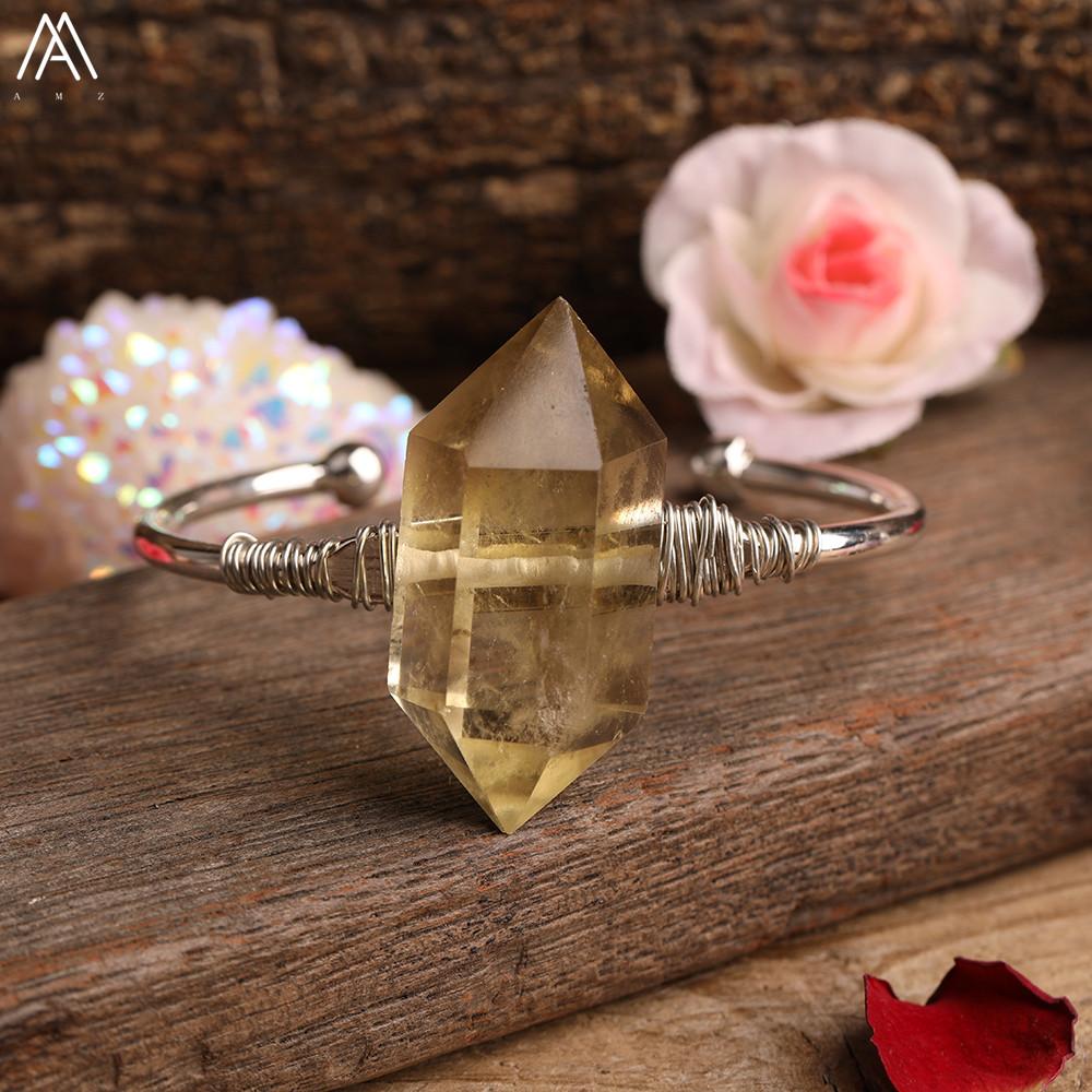 Exquisite Women Citrines Quartz Wristband Bracelet Natural Stones Gold Copper Handmade Bangle Teengirl Cuff Bracelet Jewelry