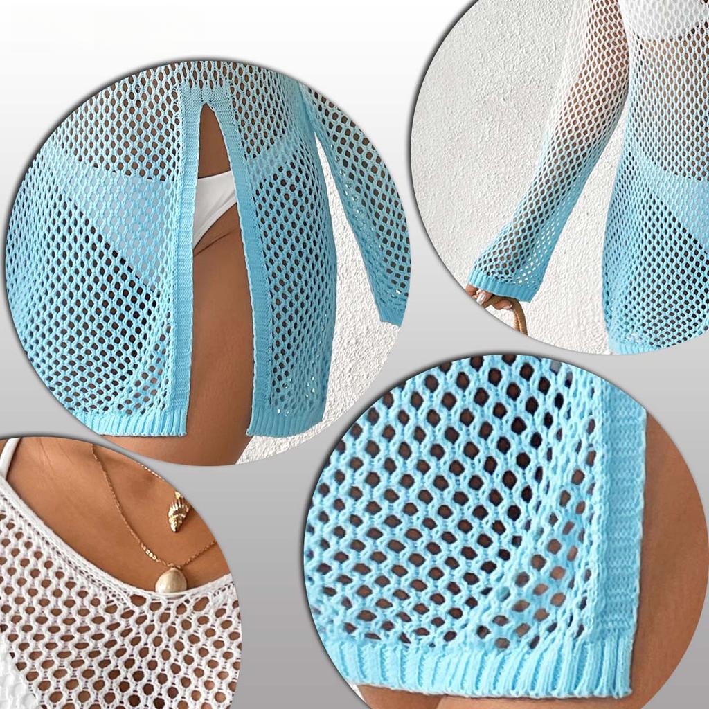 Women's Hollow Out Sexy Bikini Outer Gradient Beach Pullover Long Sleeve Cover Up