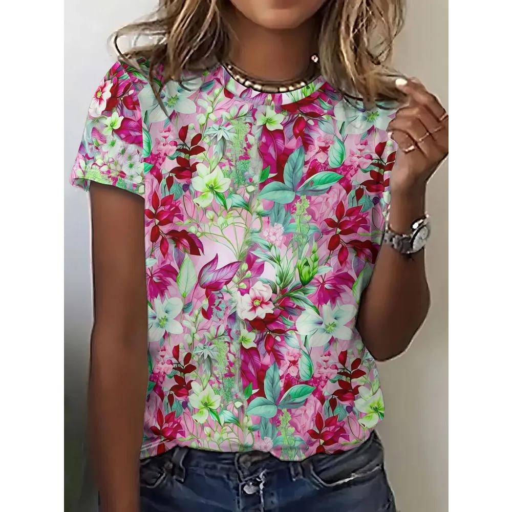 Fashion Loose Flower Print Women's Top Casual Short Sleeve Versatile Comfortable T-Shirts Women’s