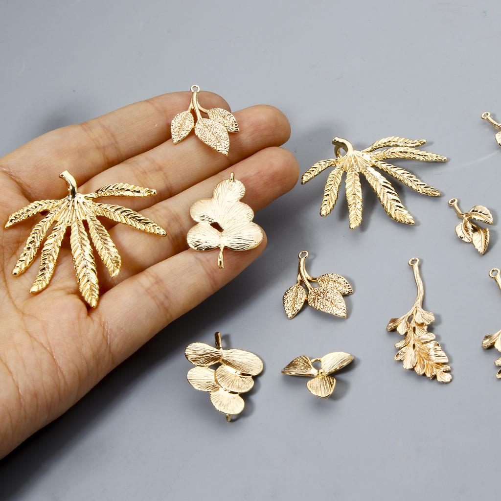 1-5 PCs Brass Plant Leaf Pendants For Jewelry Making 18K Gold Plated Earrings Charms DIY Necklace Findings
