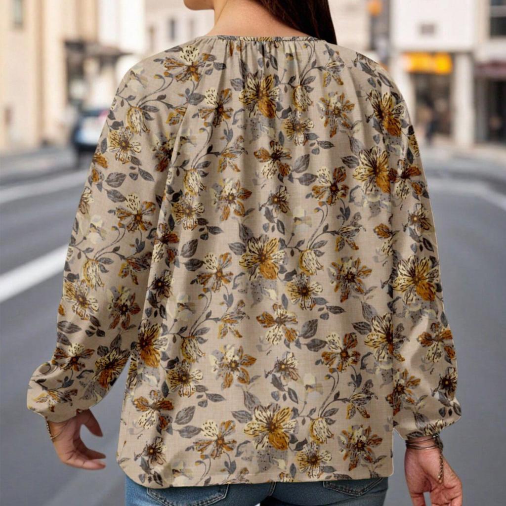 Damen Übergröße Bequem Locker Modisch Lässig Gebundenes Seil Lässig Und Modisch Bedrucktes Hemd Langarm Oberteil