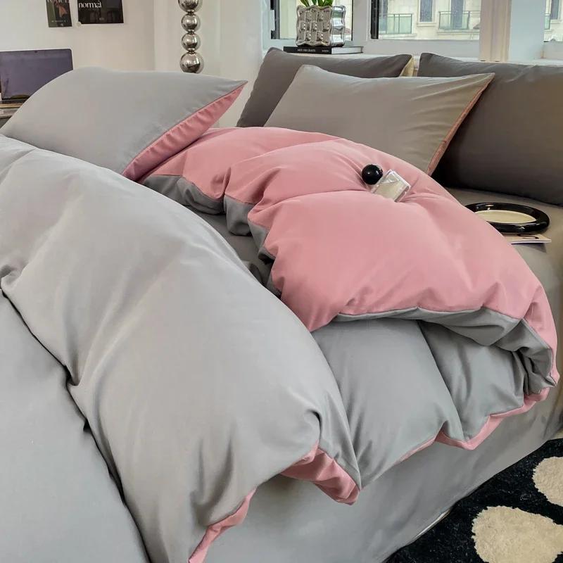 Ins Style Solid Color Duvet Cover Set Washed Cotton Bedclothes Comforter Cover Pillowcase Soft Bedding Sets Quilt Covers 220x240