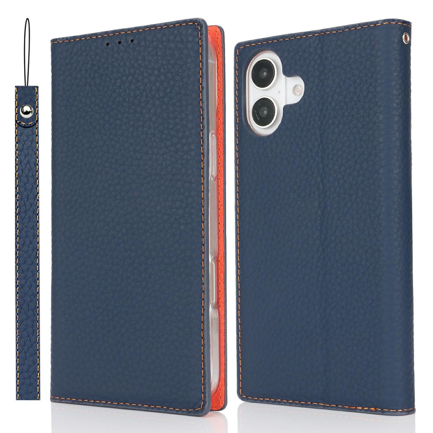 

Для iPhone 16 Чехол-кошелек Натуральная коровья кожа Чехол для телефона Текстура личи B