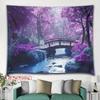 Purple Forest Scene Tapestry  Bridge and Waterfall Landscape Fantasy Garden Wall Hanging for Bedroom or Dorm Decor