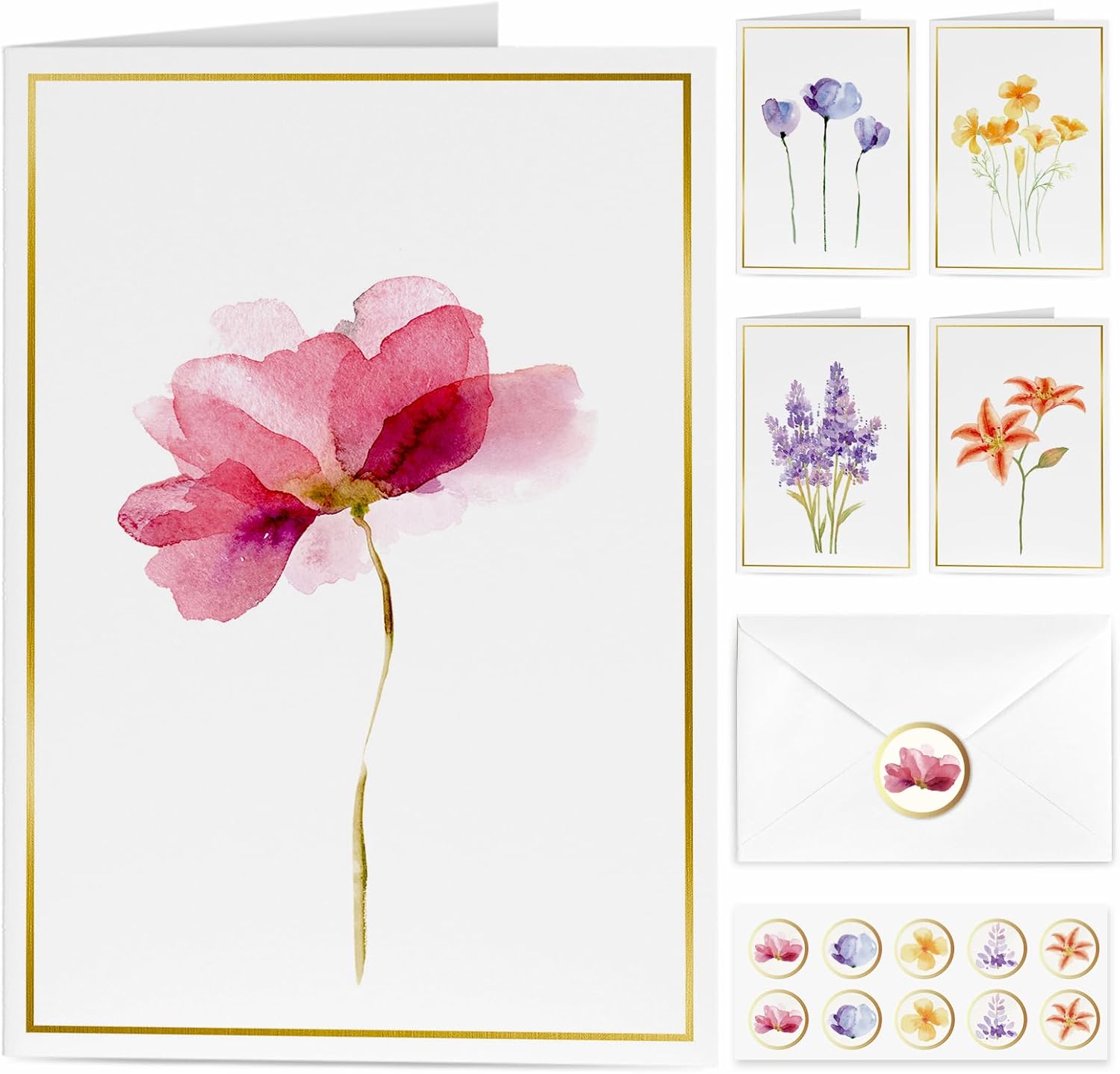 Lege Kaarten en Enveloppen 30 Stuks Lege Felicitatiekaarten Lege Notitiekaarten met Enveloppen Perfect Kantoorbenodigdheden Set voor Alle Gelegenheden 5 Verschillende Bloemen De