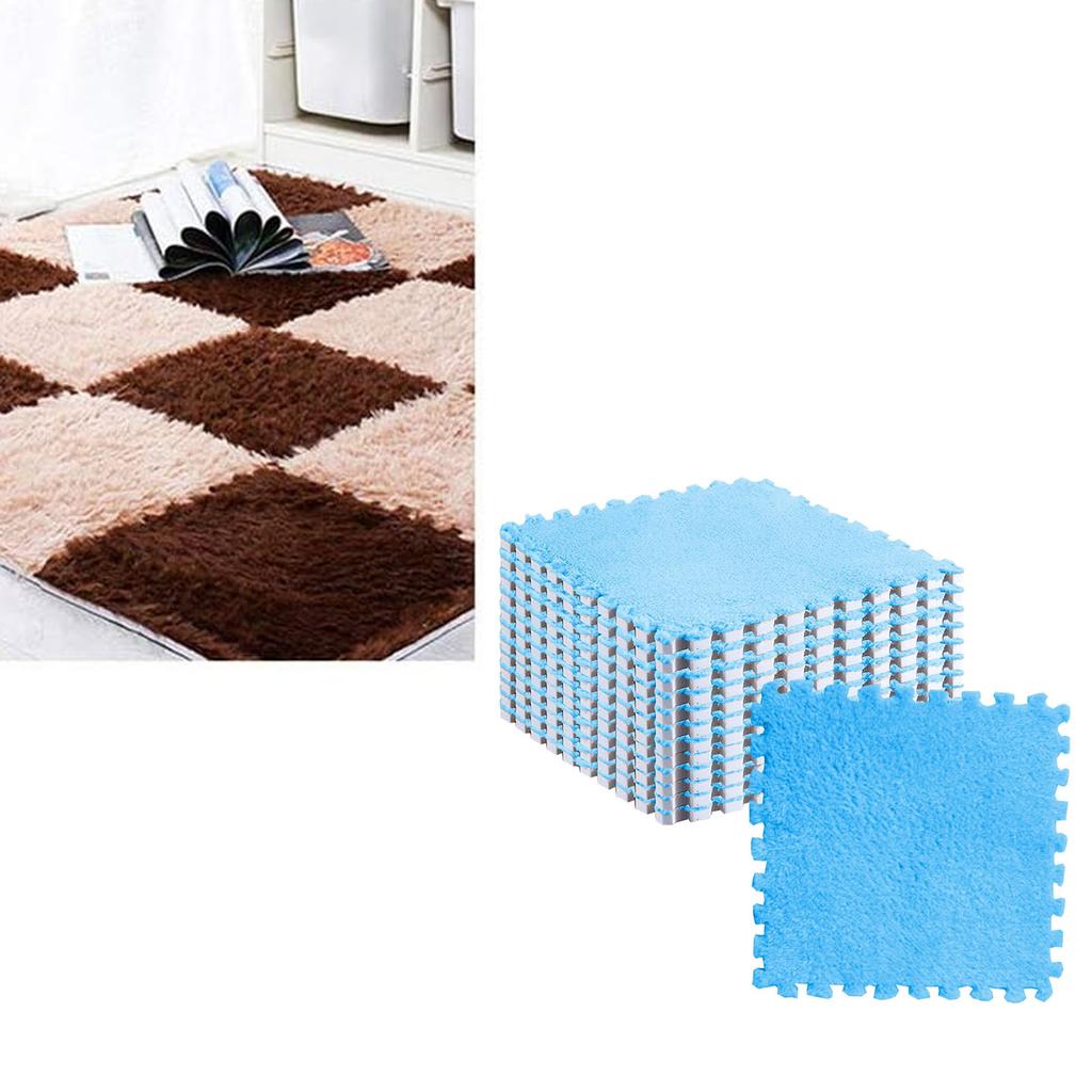 10pcs Plush Puzzle Floor Foam Mat Tiles Fluffy Cuttable Anti Slip Interlocking Carpet Tiles