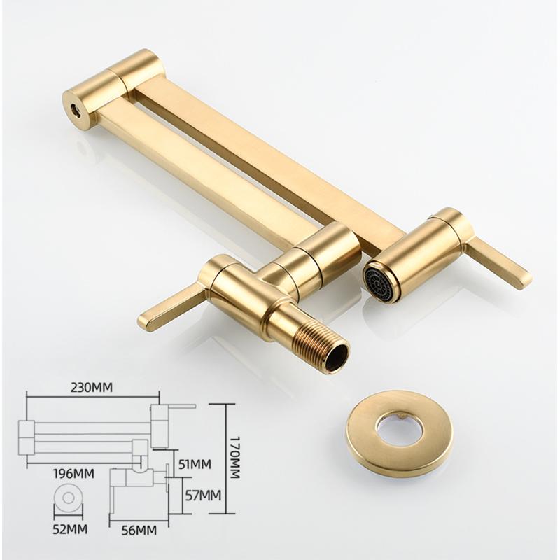 Brass Double Switch Basin Faucet Kitchen In-Wall Foldable Single Cold Tap Mop Sink Extension Pot Filler Faucet Gold Black Chrome