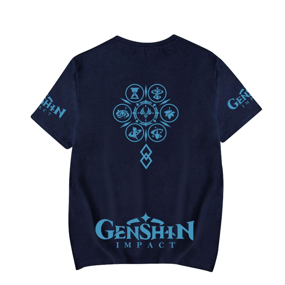 Genshin Impact Druck Damen Herren T-Shirt Lässig Atmungsaktiv T-Shirts Lustig Genshin Impact Locker T-Shirts Hemden Straße Übergroße T-Shirts Mann
