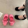 Small high-heeled thick-heeled Mary Jane shoes women's waterproof table hollow bag head sandals spring 2025 new pink
