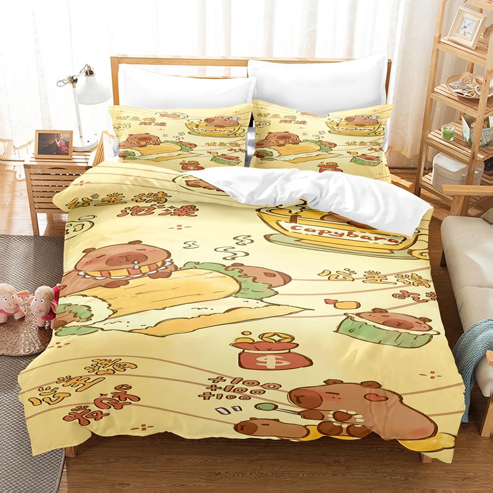 Capybara Bettwäsche Set Luxus Anime Capybara King Size Bettbezug Kissenbezug Kinderzimmer Niedlicher Bettbezug Kissenbezug Kinder Geschenk