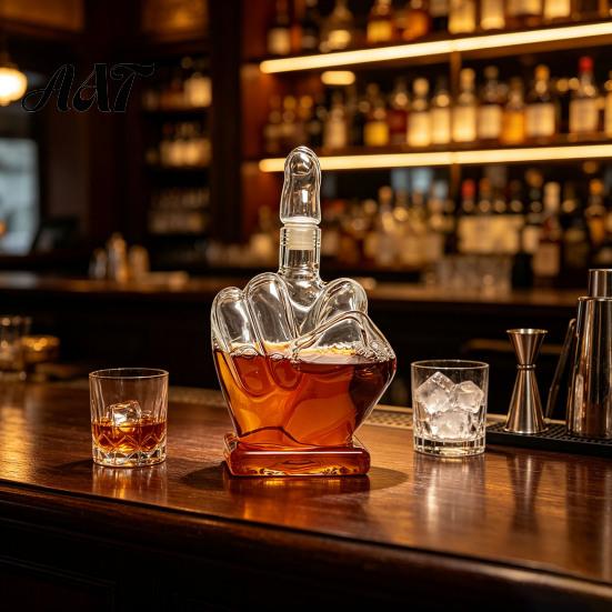Party Drinkware Essentials Middle Finger Whiskey Decanter, 1000ml Glass Fist Dispenser with Stopper, Sealed Stopper Unique Hand Shape