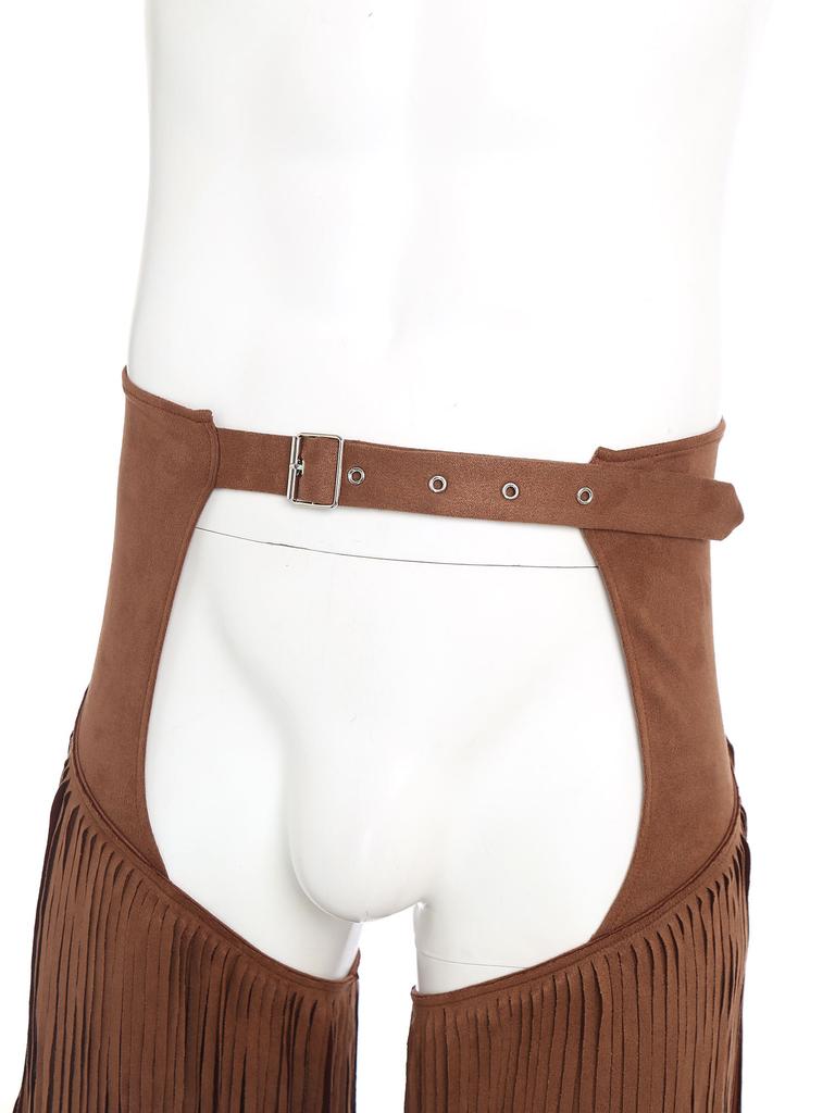 Western Cowboy Motorcycle Pants for Adults Men S-3XL - Open Crotch Buttless Style with Layered Fringe & Adjustable Buckles for Raves Holidays
