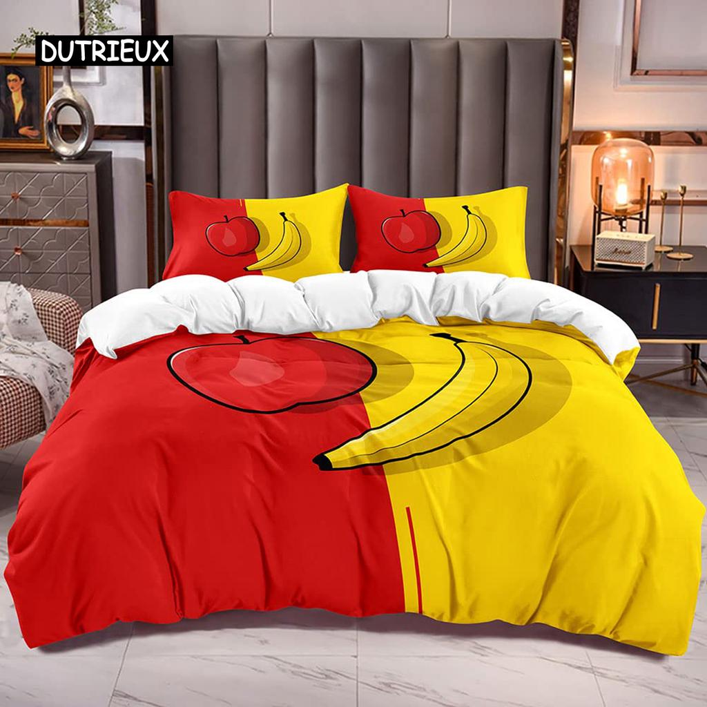 Fruit Duvet Cover Set Queen Size Microfiber Watermelon Banana Apple Pineapple Print Bedding Set Cartton Theme Small Fresh Style