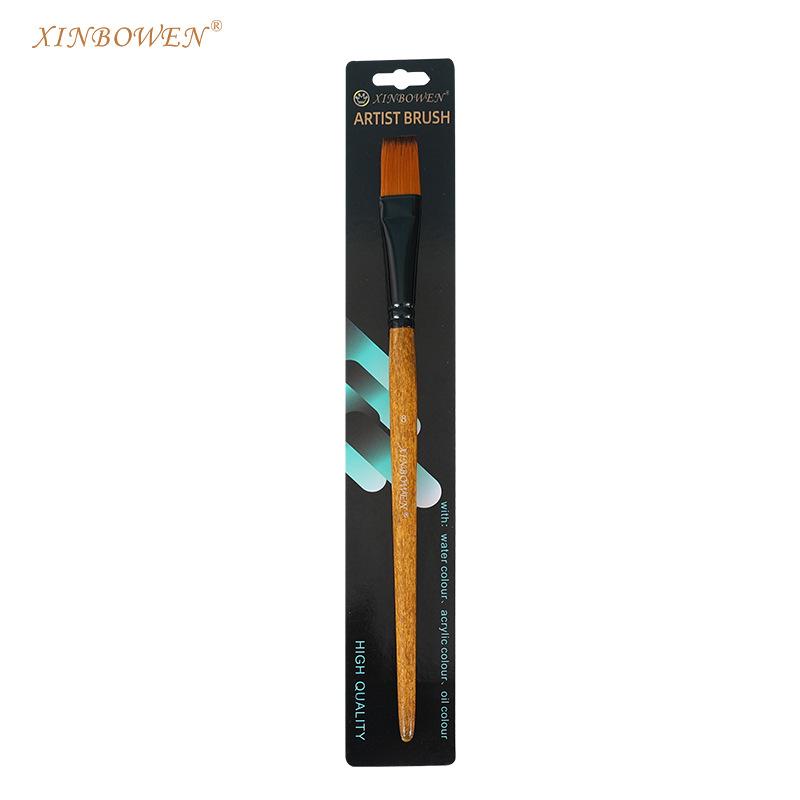 Wood Grain Pole Flat Peak Nylon Wool Oil Brush Aluminum Tube Acrylic Single Pack Brush Art Studio Watercolor Pen