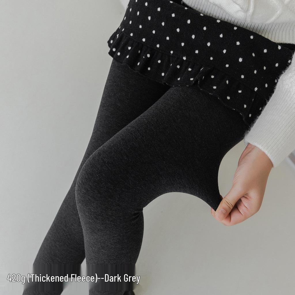 Matte Grey Cotton Leggings with Thin Fleece, 140-200g, Slimming Pantyhose for Spring & Autumn.