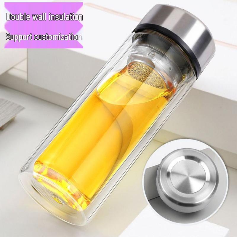 Portable Insulated Tempered Glass Cup - Shatterproof, Thickened, with Filter for Tea Brewing Default
