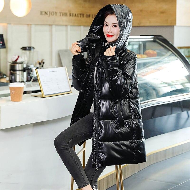 Autumn Winter Long Down Cotton Padded Thickened New Face Hooded