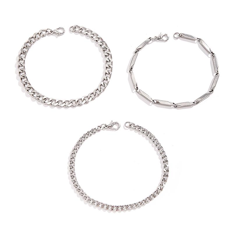 3Pcs/Set Stainless Steel Punk Cuban Chain Bracelet For Men Minimalist Silver Color Hip Hop Bracelet Party Jewelry Gifts