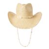European and American fashion casual conch chain hand-woven natural grass wide-brimmed cowboy hat outdoor travel sunshade straw hat