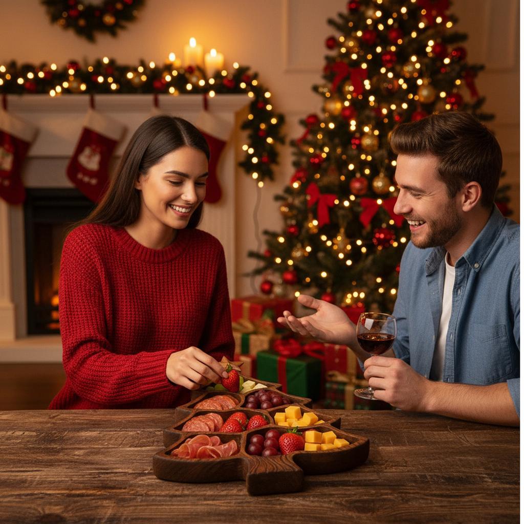 Dishwasher Safe Wood Platter for Family Gatherings Christmas Tree Serving Tray Easy To Clean Storage Plate