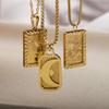 Vintage Carved Cloud Sun Moon Rectangle Pendant Necklace New Trend Box Link Chain Collar Necklace Female Stainless Steel Zircon