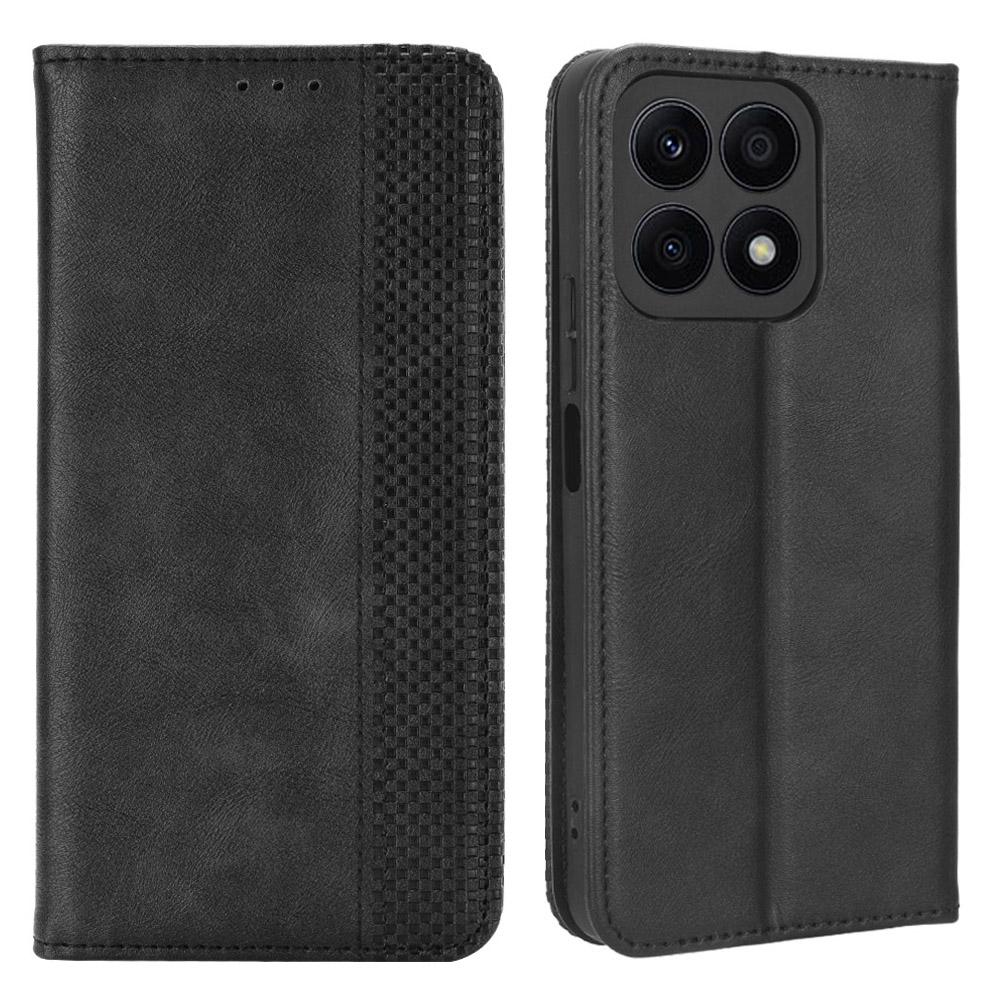 

For Honor X8a 4G Retro PU Leather Flip Phone Case Stand Book Style Wallet Phone Cover Black