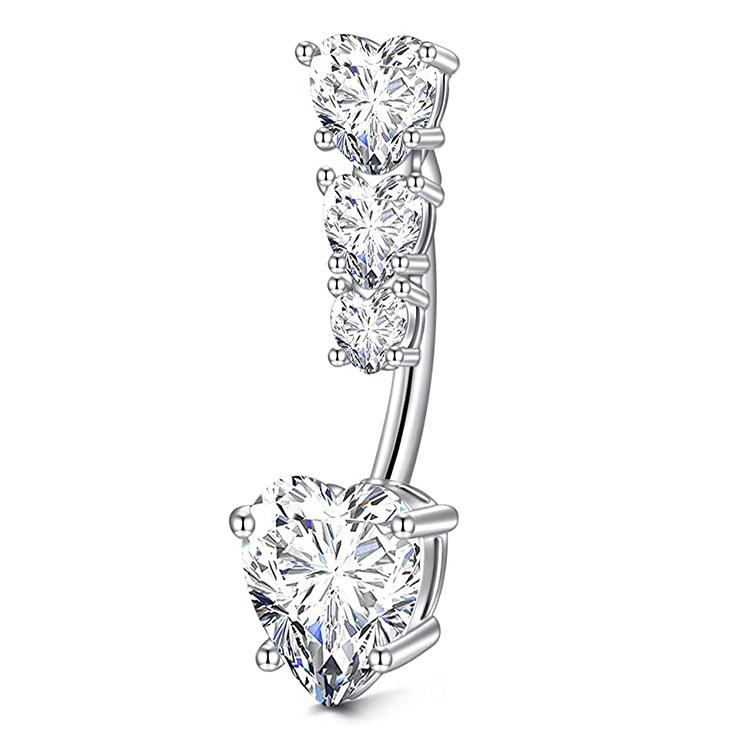 Heart-shaped Round Piercing Jewelry Navel Ring, Copper Inlaid Zircon Stainless Steel Navel Nail