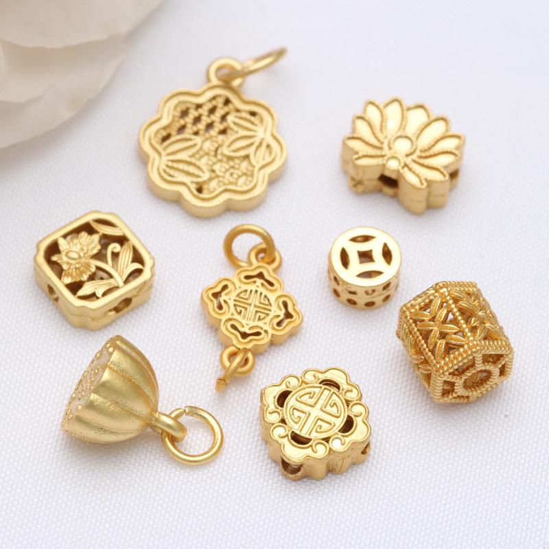 Gold-Plated Copper Lotus Pod Spacer Beads & Pendant Charm for DIY Bracelets